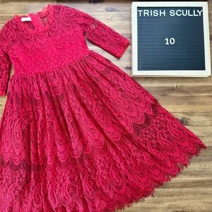 Trish Scully Girls Red Crimson Eyelash Lace Bella Rafaela Dress 10 Vintage
